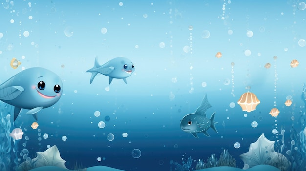 An underwaterthemed background with emoji sea creatures and bubbles