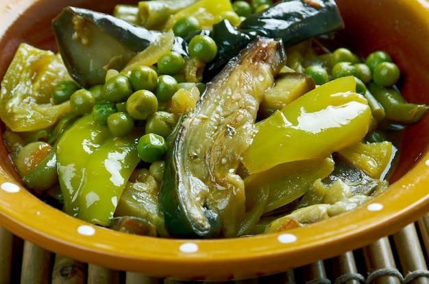 Undhiyu - Gujarati mixed vegetable dish.Indian eggplant curry .