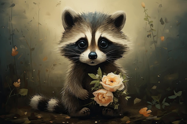 Undiscovered species of raccoon chibi cute detailed