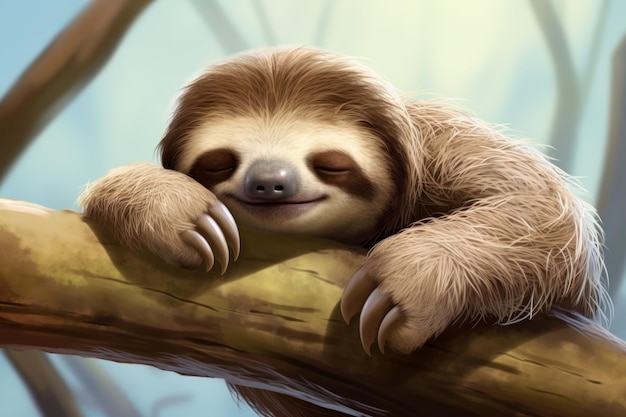 Undisturbed Sloth sleeping Tropical cute animal Generate Ai