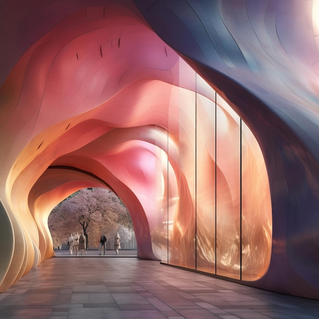 Undulating colorued stone facade space mockup