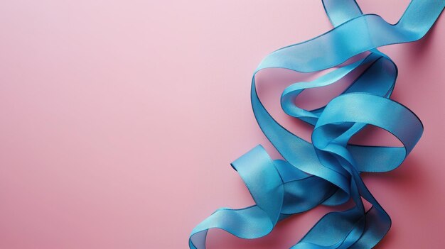 Undulating light blue ribbons against a soft pink background
