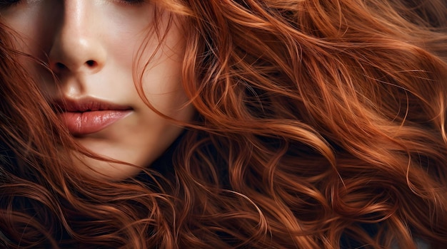 Undulating waves of a woman The red hair gleam and vitality Generative AI