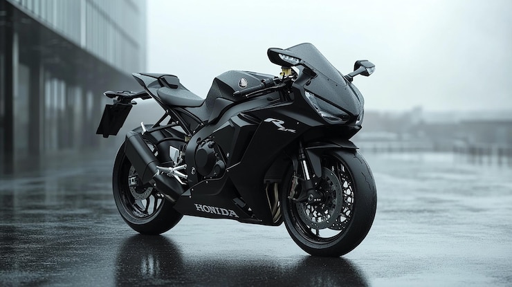 Photo une honda cbr 1000 rr noir avec des griffures apparentes sur les cts 1 de chaques cots