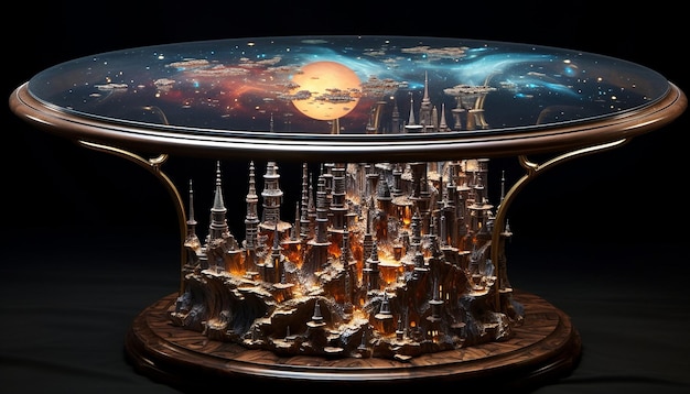 Une petite table basse dans une piece d'un noble d'un univers medievale fantasy et tous ca dans un s