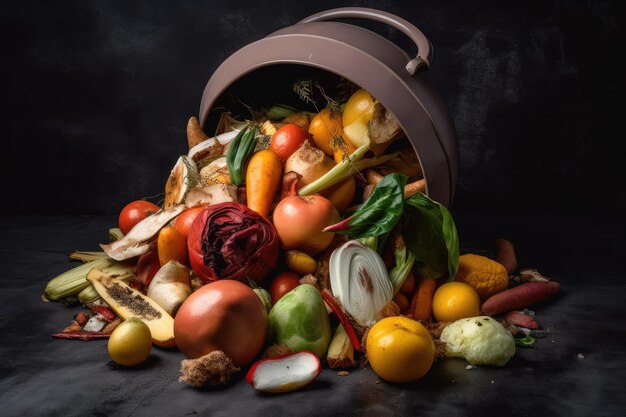 Uneaten unused spoiled vegetables thrown in the trash