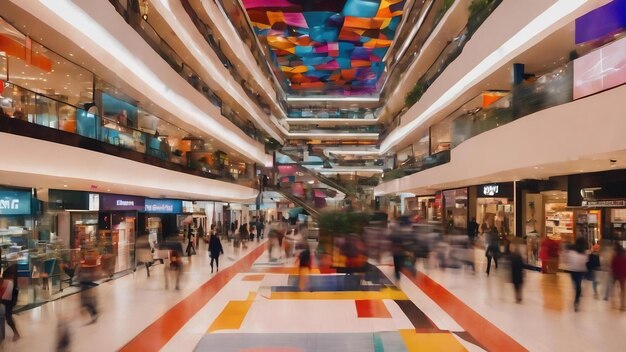 Unfocused shopping mall with abstract shapes