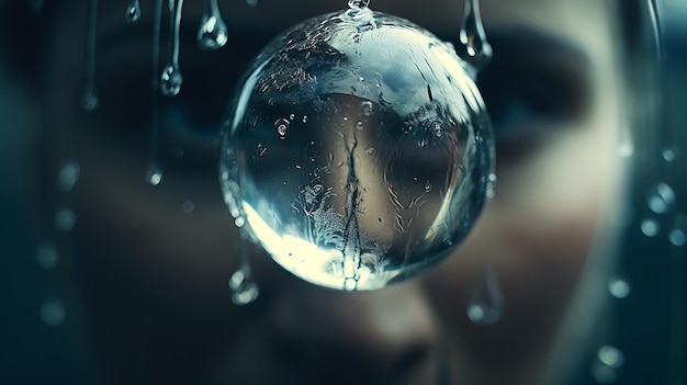 Unfocused woman behind a water bubble