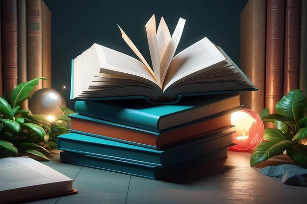 Unfolded Books Fantasy 3D Rendering