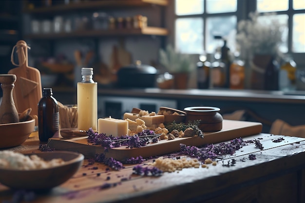 Photo unfolding rustic spa scene