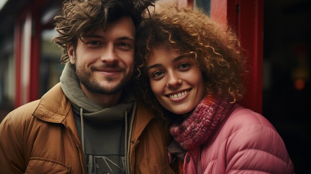 Photo ung man and woman hugging in front of the window