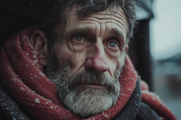 Photo unhappy and distressed homeless old man