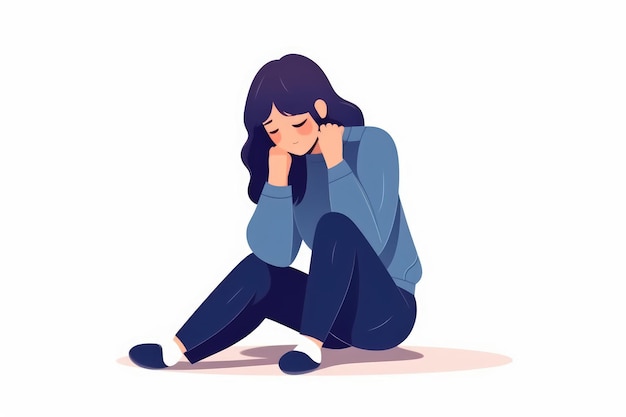 Unhappy Girl Sitting and Hugging Her Knees Depressed Teenager generative AI