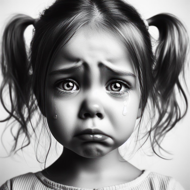Photo unhappy little girl face portrait on a white background