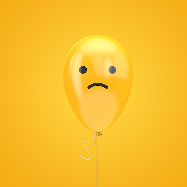 Unhappy sad face emoji floating balloon