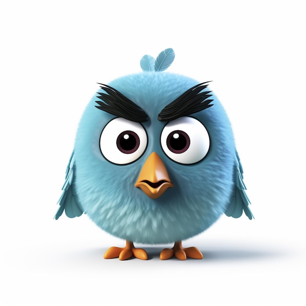 unhappy Twitter bird pixar style flat white background