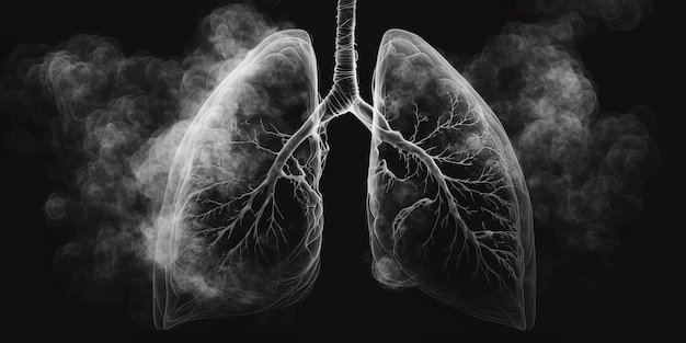 煙でいっぱいの不健康な肺 肺がんの概念 AIGenerated