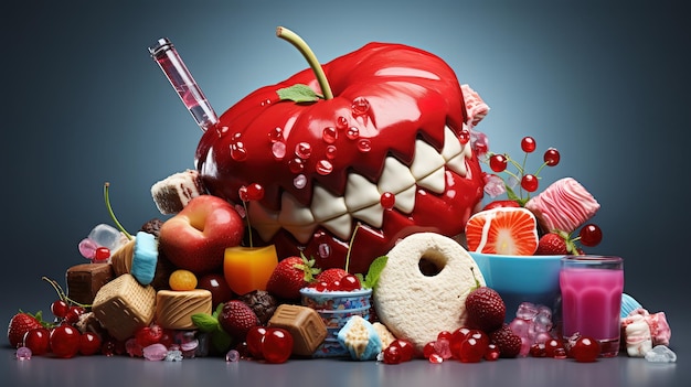 Нездоровые продукты еда вредна для фигуры кожи сердца и зубов Генеративная Ай
