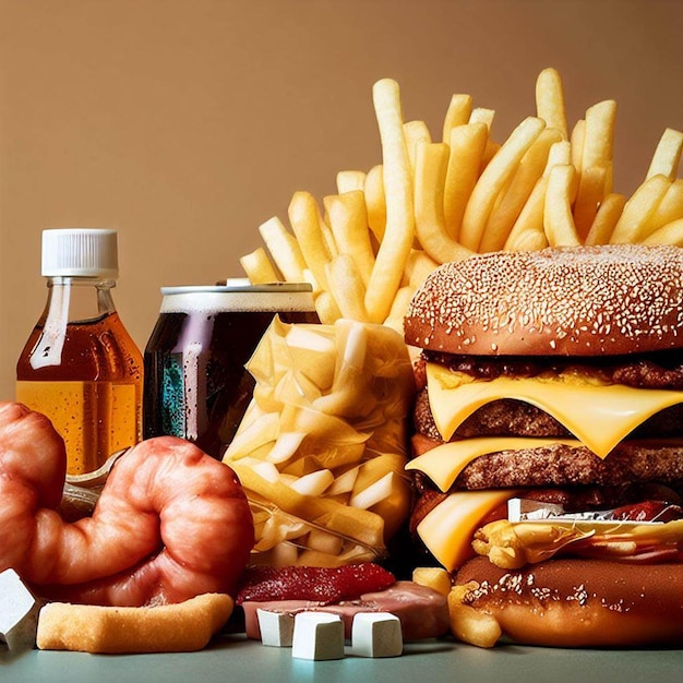 Unhealthy products food bad for figure skin heart and teeth