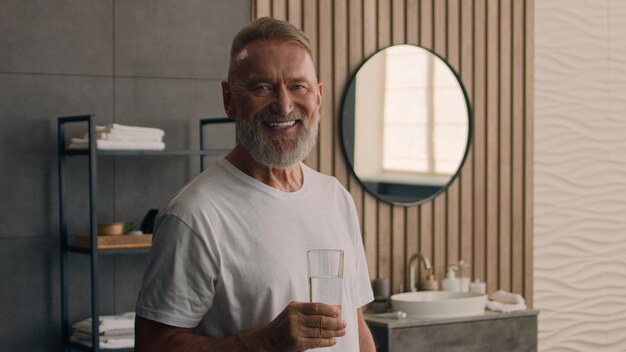 unhealthy retired old caucasian man senior mature male grandpa health care healthy drinking vitamins