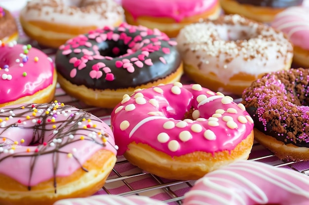 Unhealthy sweet donuts close up