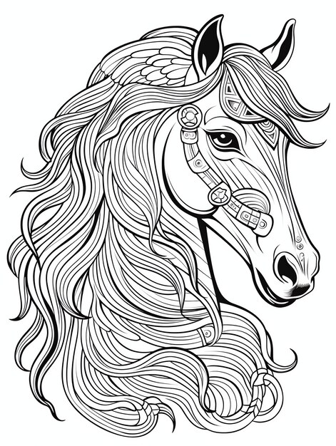 Photo unicorn animals mandala coloring book page in black and white for adults and kids