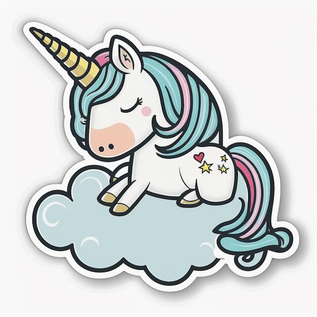 Photo unicorn on a cloud with a star on its nose generative ai