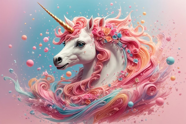 Photo unicorn on colorful background ai generative