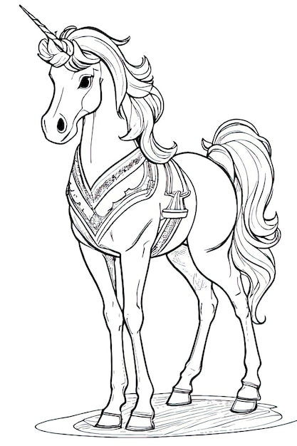 Unicorn Coloring Book Page Illustration