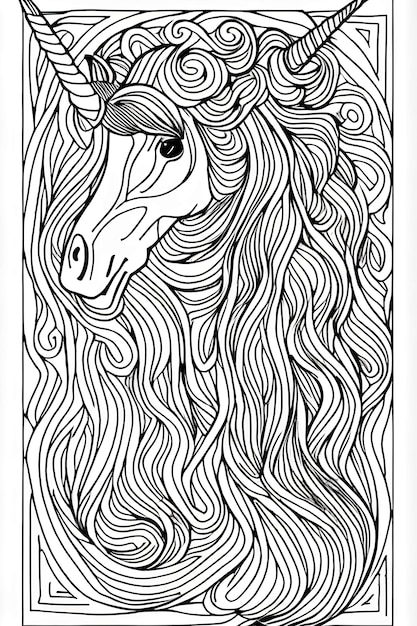Unicorn coloring page for kids and adults
