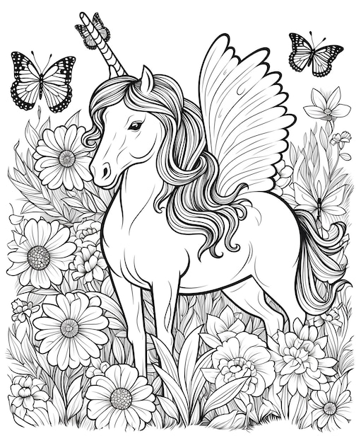 Unicorn coloring page for kids