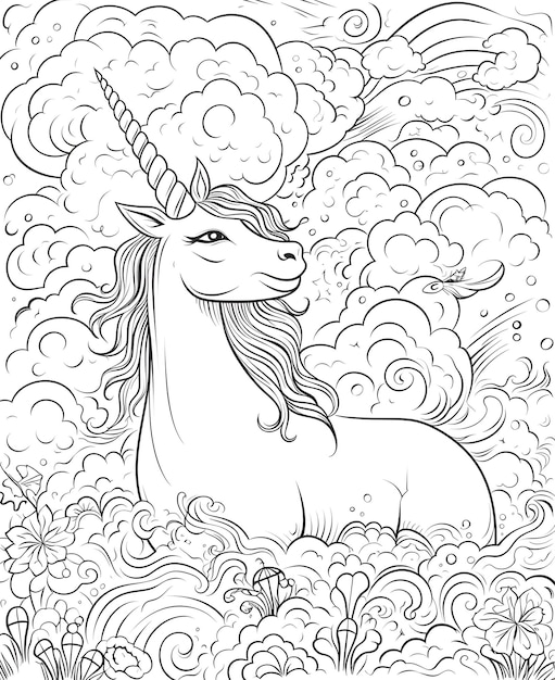 Unicorn coloring page for kids