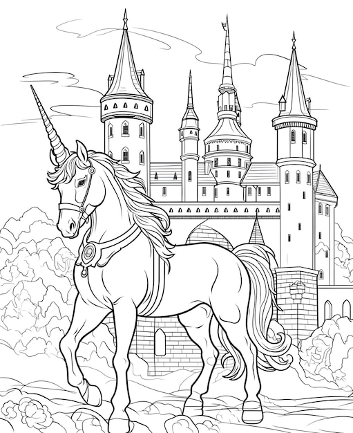 Photo unicorn coloring page for kids