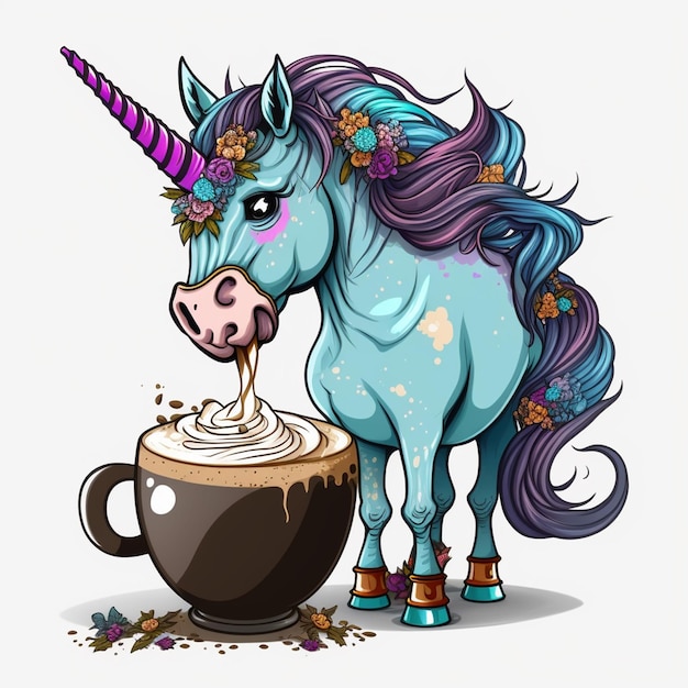 Unicorn Drinking Coffee Vector