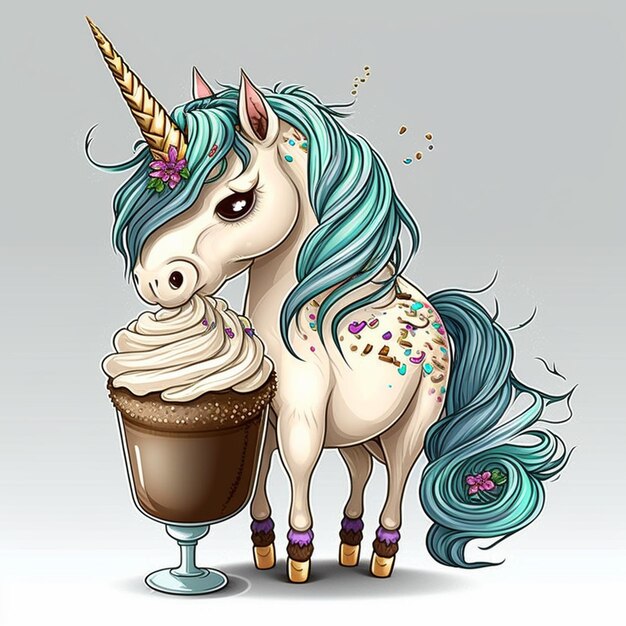 Unicorn Drinking Coffee Vector