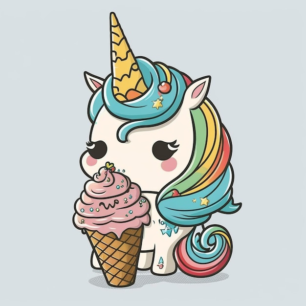 Foto unicorno mangia il vettore del gelato