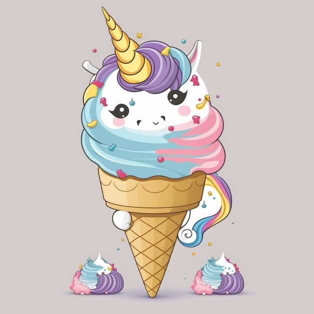 Photo unicorn eat ice cream vector