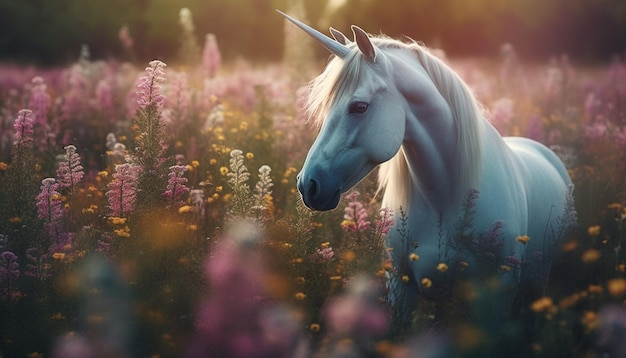 A unicorn in a field of flowers