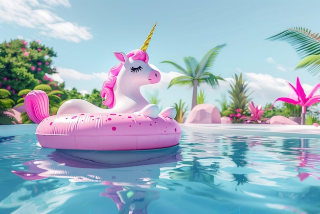 Unicorn floatie in the pool