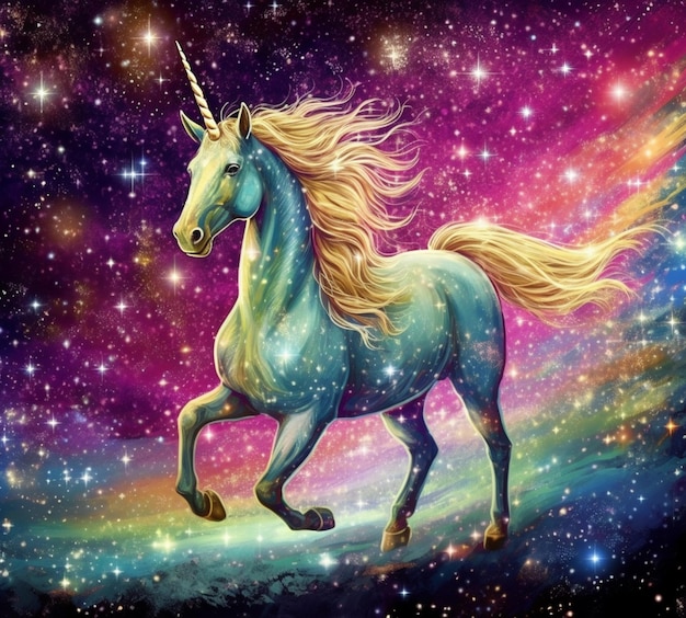 unicorn in the galaxy with stars and a rainbow generative ai