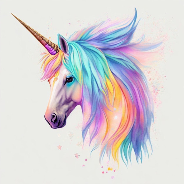 Premium AI Image | Unicorn head with rainbow mane and long mane on ...