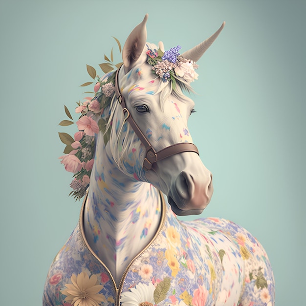 unicorn in kitsch floral flowers vintage outfit