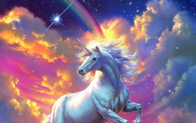 Foto unicorno creatura magica con rari momenti splendidi e fantastici nel regno mistico