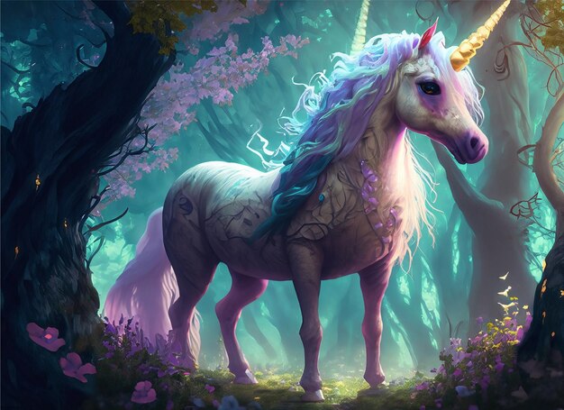 A unicorn in a magical grove