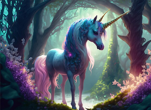 Photo a unicorn in a magical grove