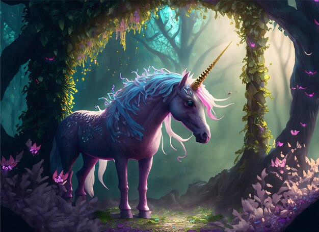 A unicorn in a magical grove