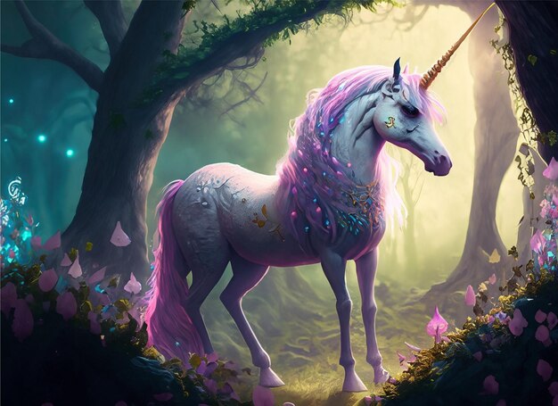 A unicorn in a magical grove