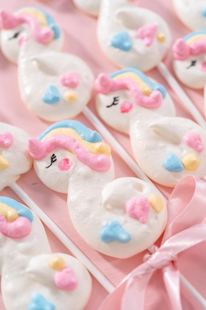 Unicorn meringue pops