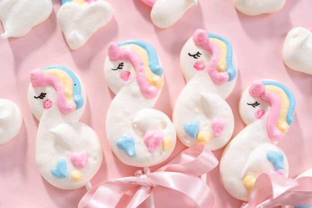 Unicorn meringue pops