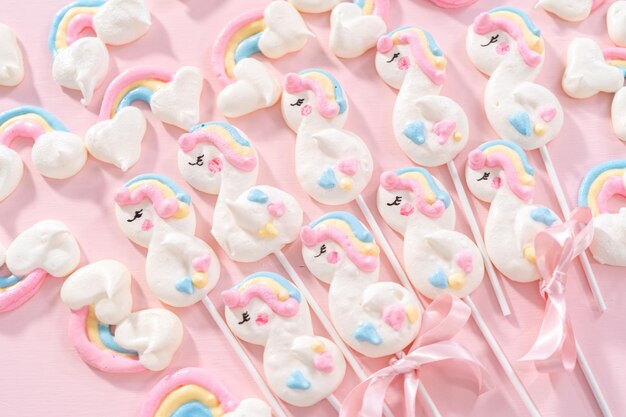 Unicorn meringue pops